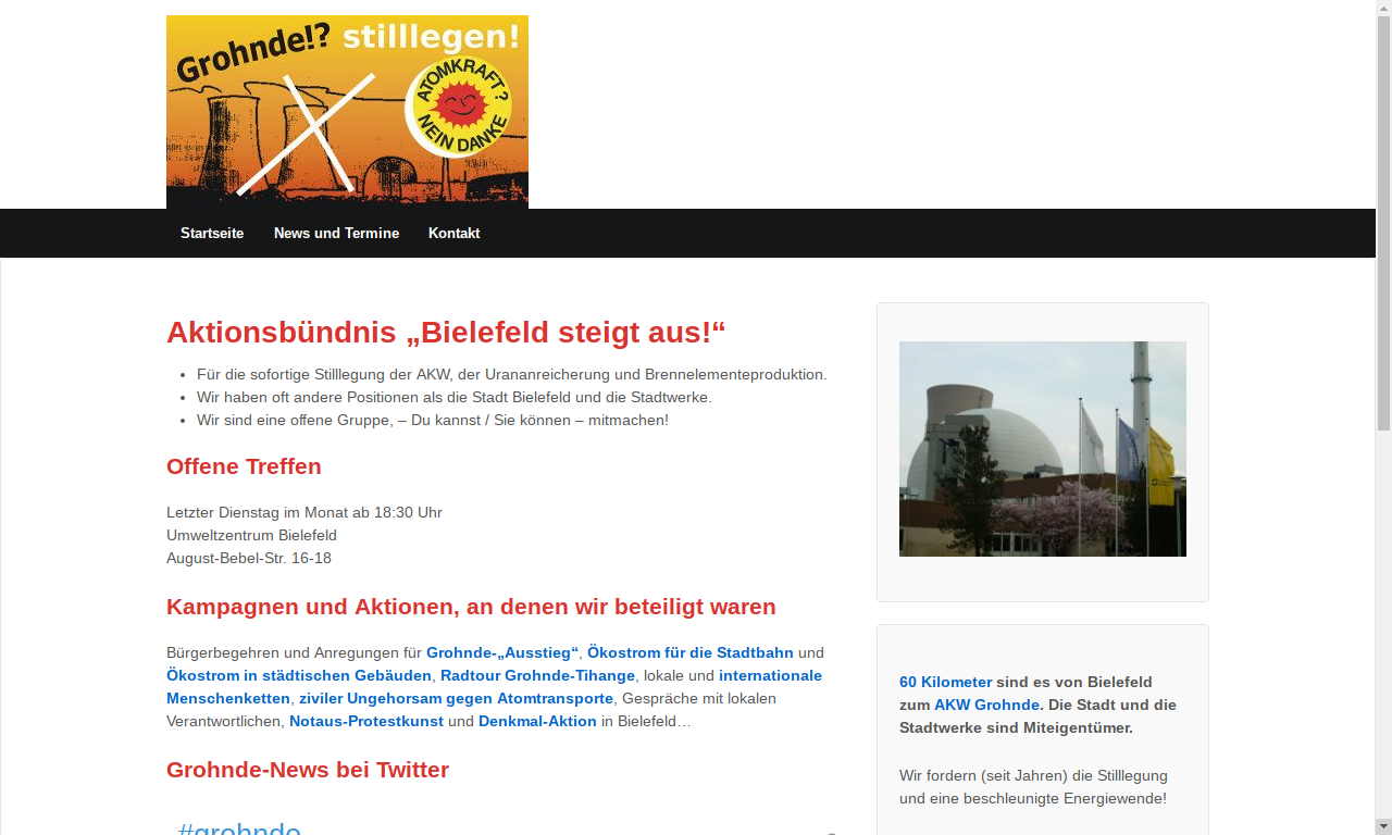 Neue Webseite des Aktionsbündnis "Bielefeld steigt aus"